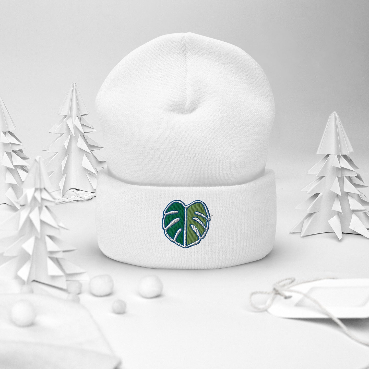 Monstera Leaf Cuffed Beanie