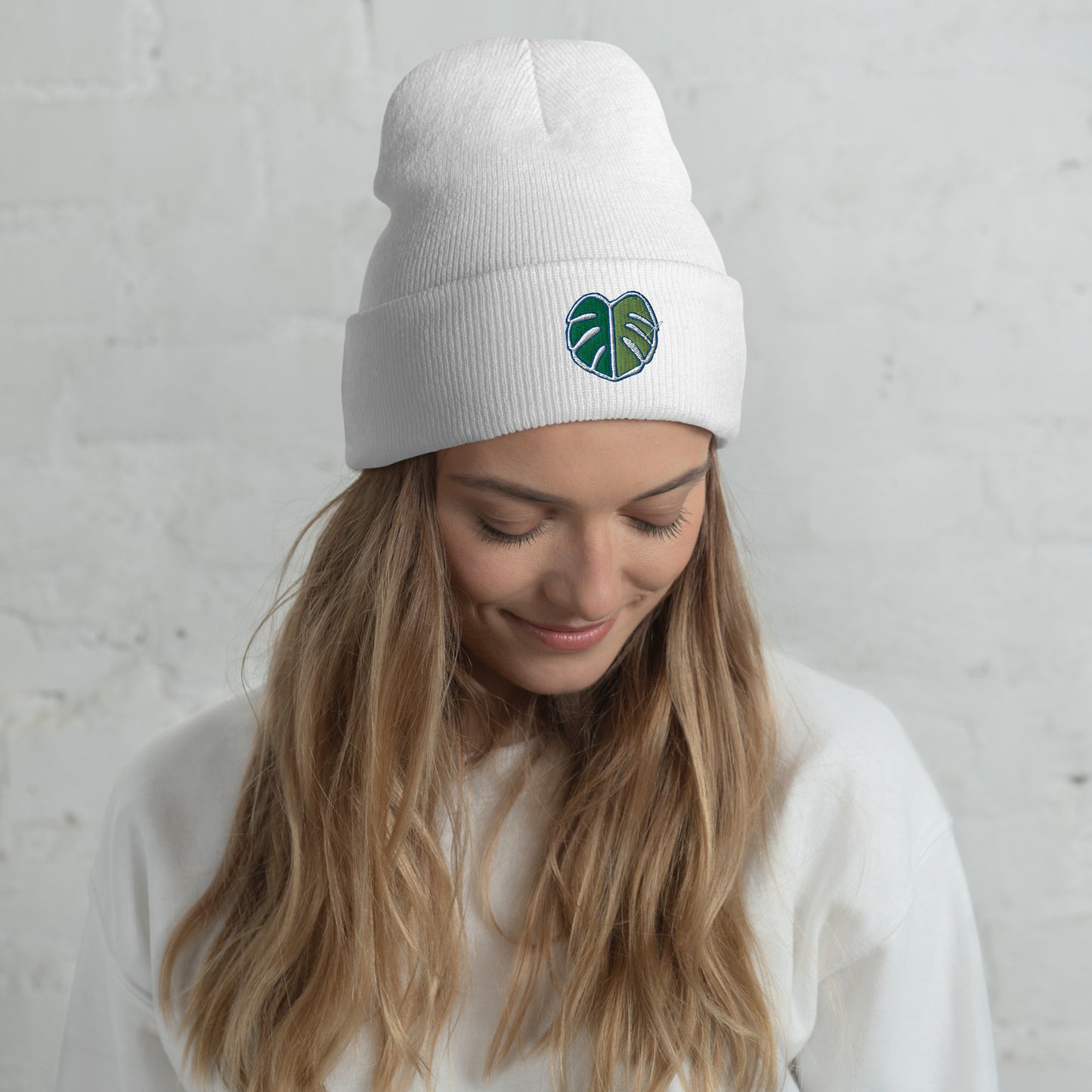 Monstera Leaf Cuffed Beanie