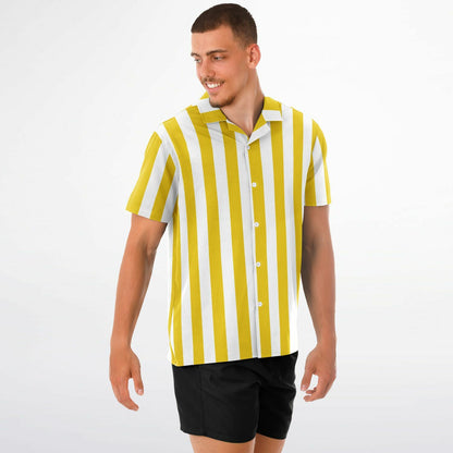 Beachboy Yellow Striped Short Sleeve Button-Down Shirt