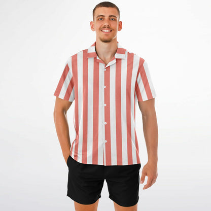 'Beachboy Coral' Striped Short Sleeve Button-Down Shirt