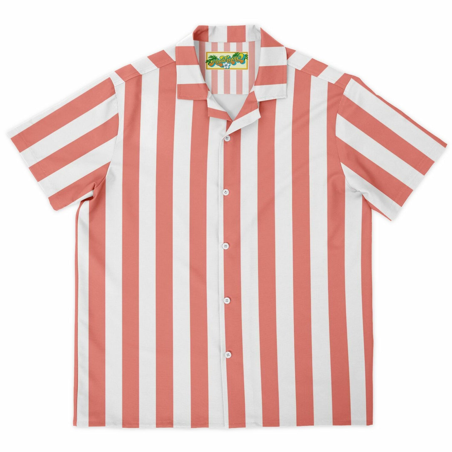 'Beachboy Coral' Striped Short Sleeve Button-Down Shirt