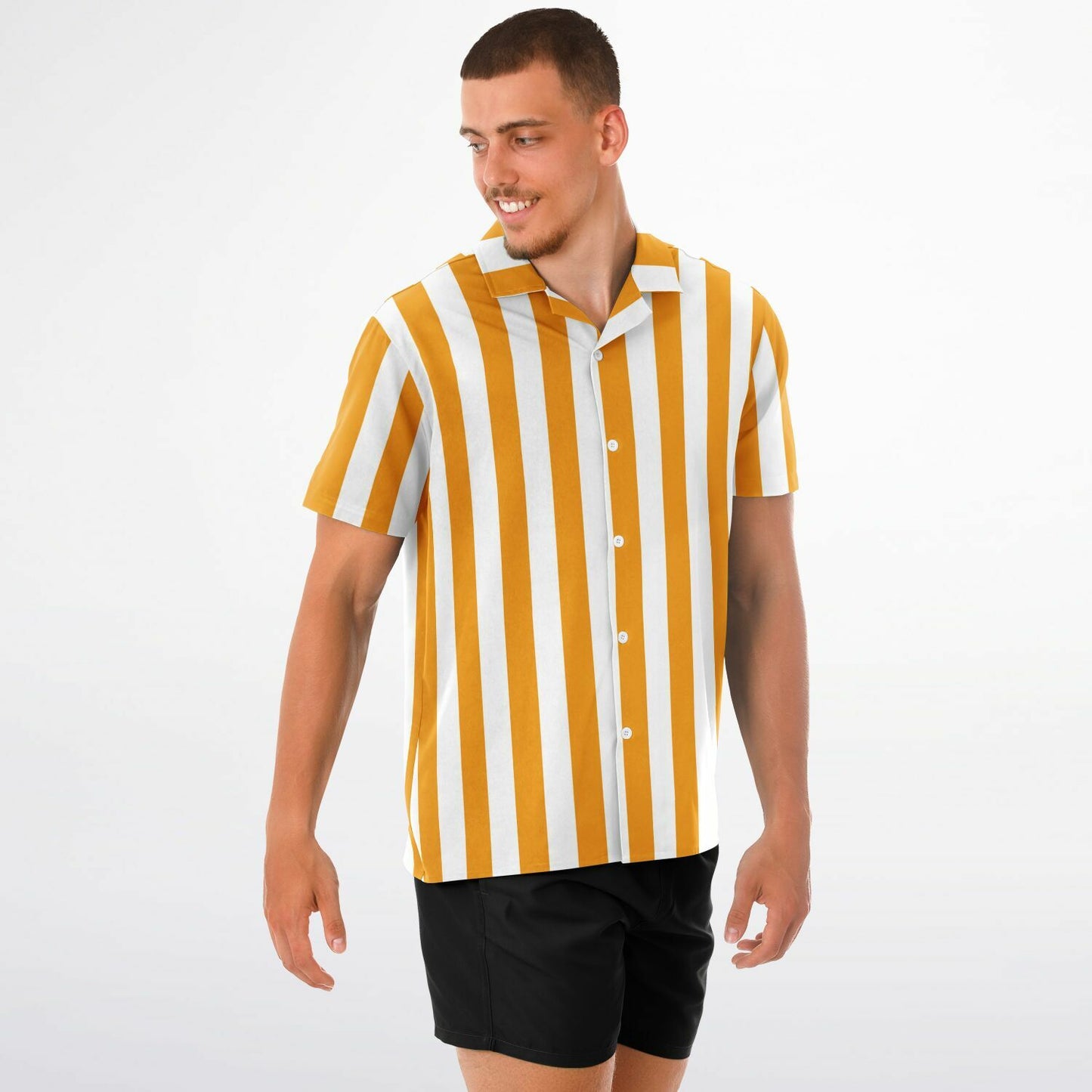 'Beachboy Orange' Striped Short Sleeve Button-Down Shirt