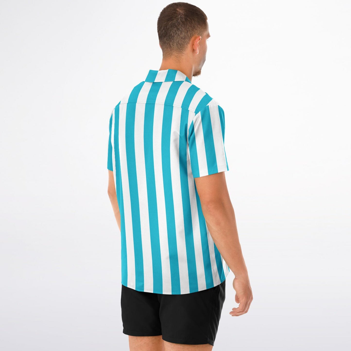 'Beachboy Caribbean Blue' Striped Short Sleeve Button-Down Shirt