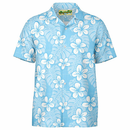 'Pale Blue Garden' Short Sleeve Button-Down Shirt