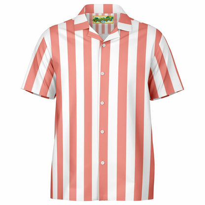 'Beachboy Coral' Striped Short Sleeve Button-Down Shirt