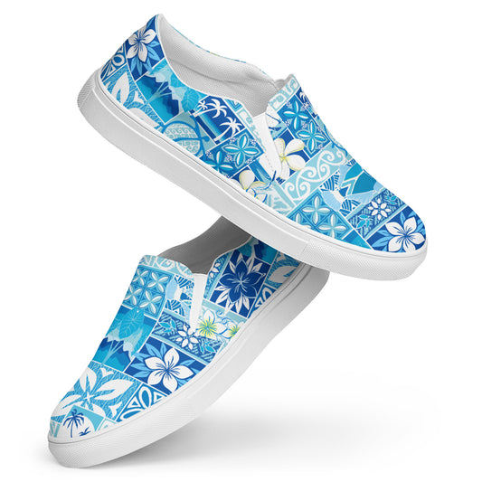 Blue Hawaiian Motif Men’s slip-on canvas shoes