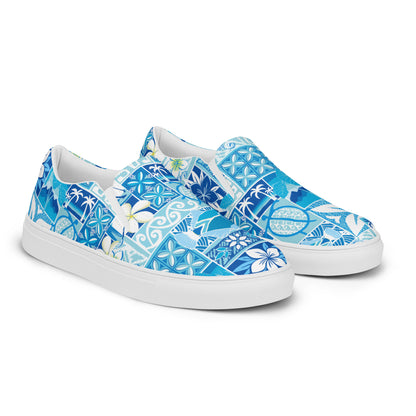 Blue Hawaiian Motif Men’s slip-on canvas shoes