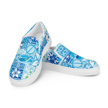 Blue Hawaiian Motif Women’s slip-on canvas shoes