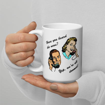 Telephone Doom White glossy mug